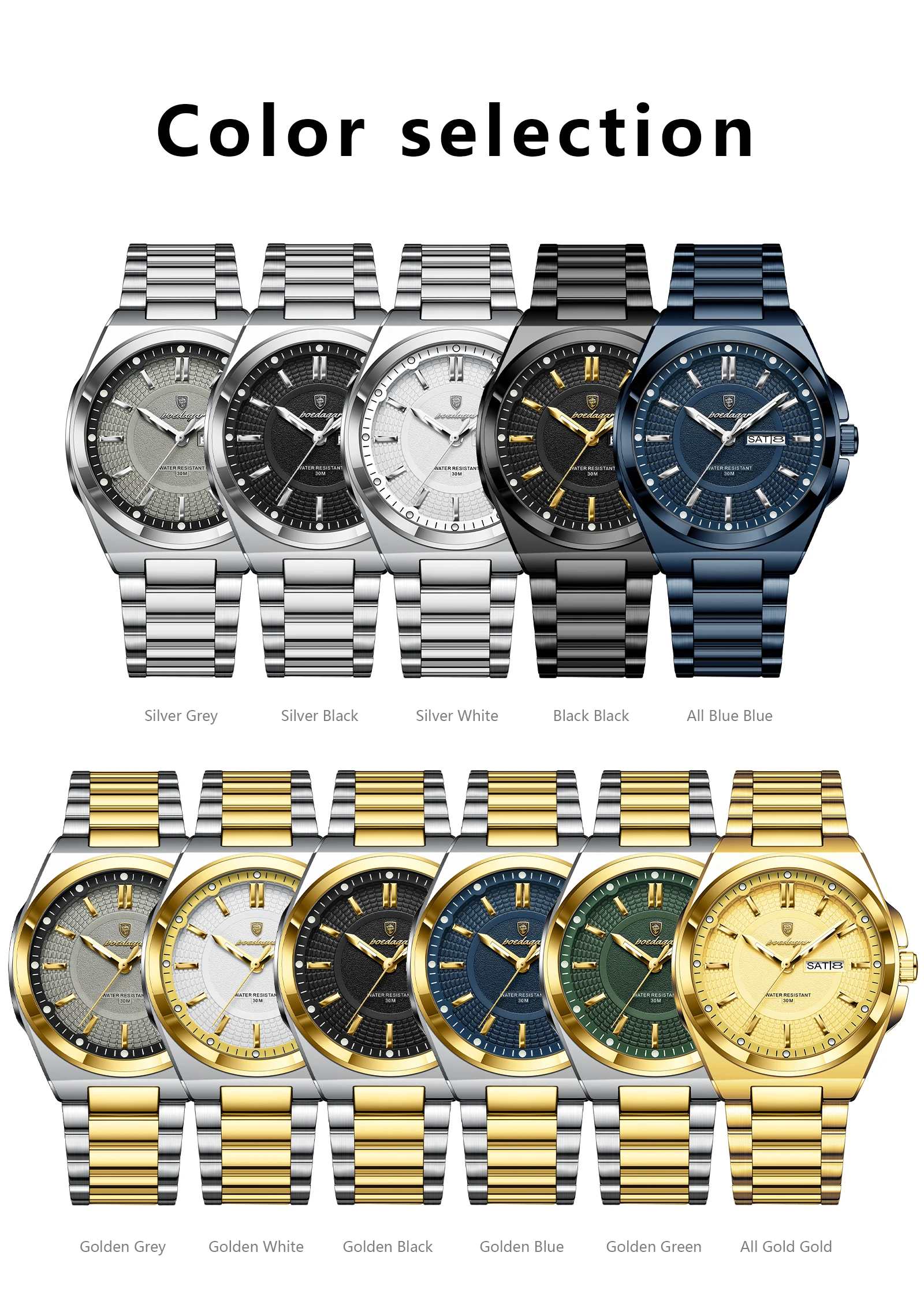 POEDAGAR Top Business Herren Armbanduhr Edelstahl Wasserdicht Leuchtend Casual Mann Uhr Datum Woche Stilvolle Herren Quarzuhren – Detail 12
