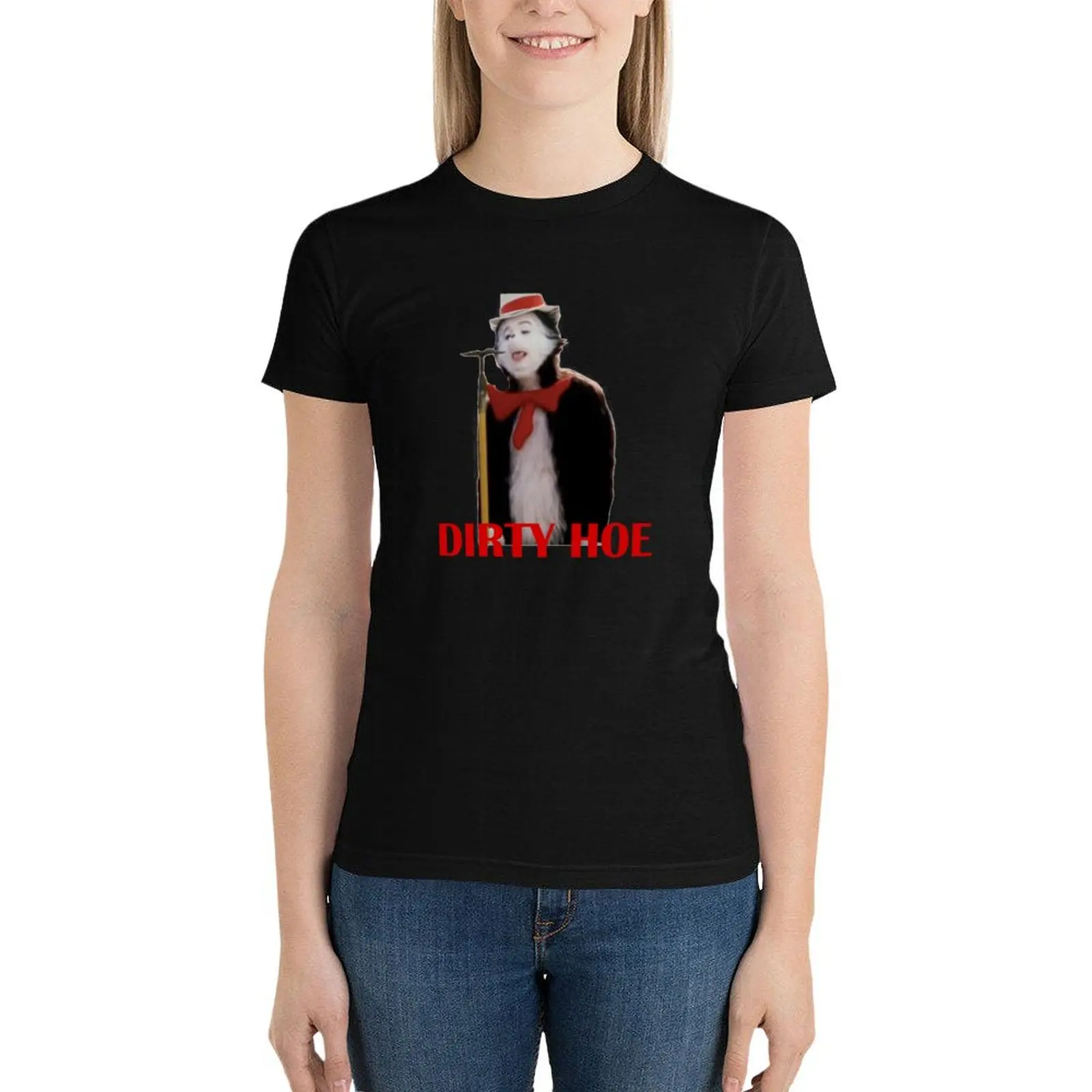 Camiseta de anime de gran tamaño para mujer, ropa de entrenamiento, gato en el sombrero, azada sucia