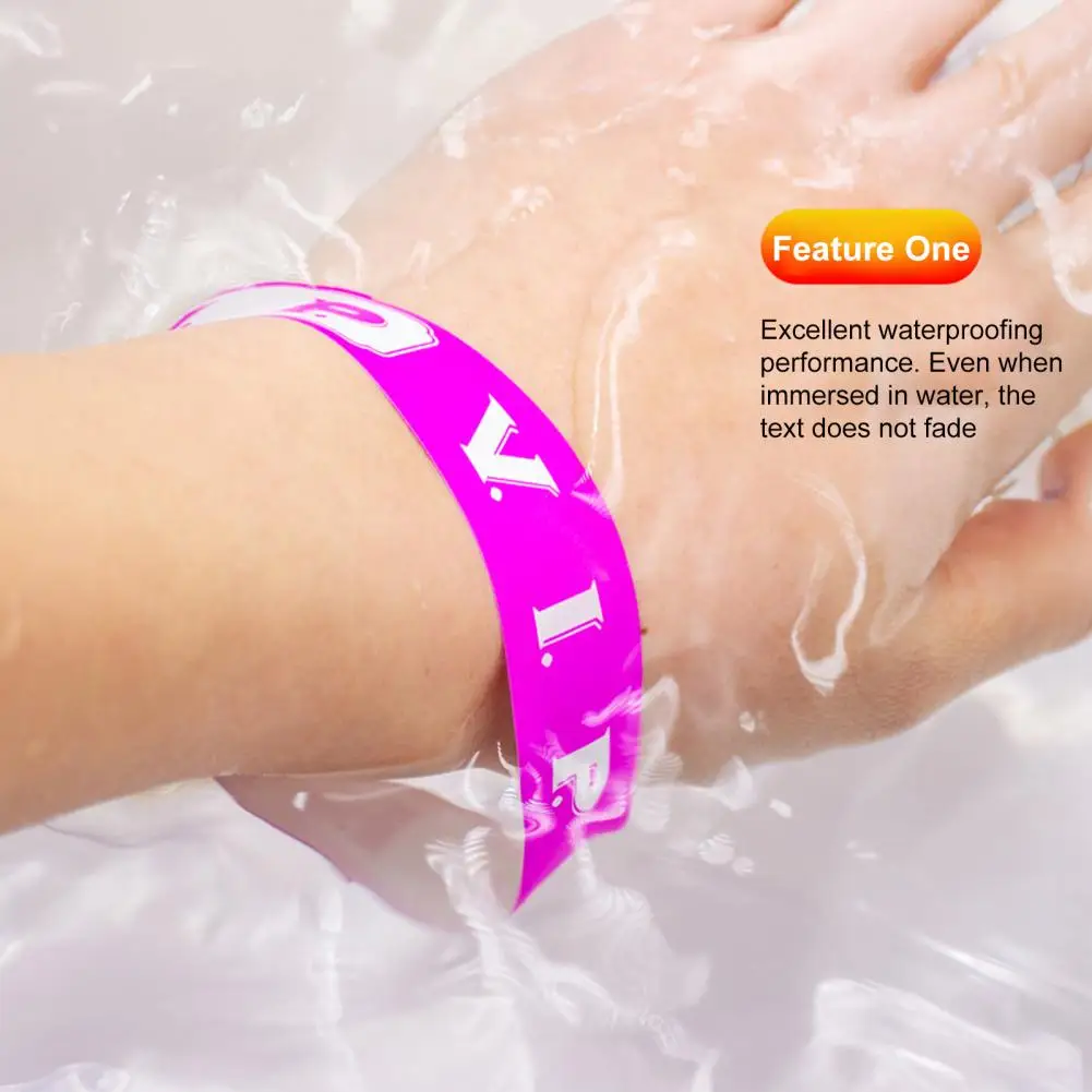 100Pcs 25cm VIP Disposable Wristbands Waterproof Fluorescent Color Bracelets Self-Adhesive ID Wrist Bands For Events Bar Concert