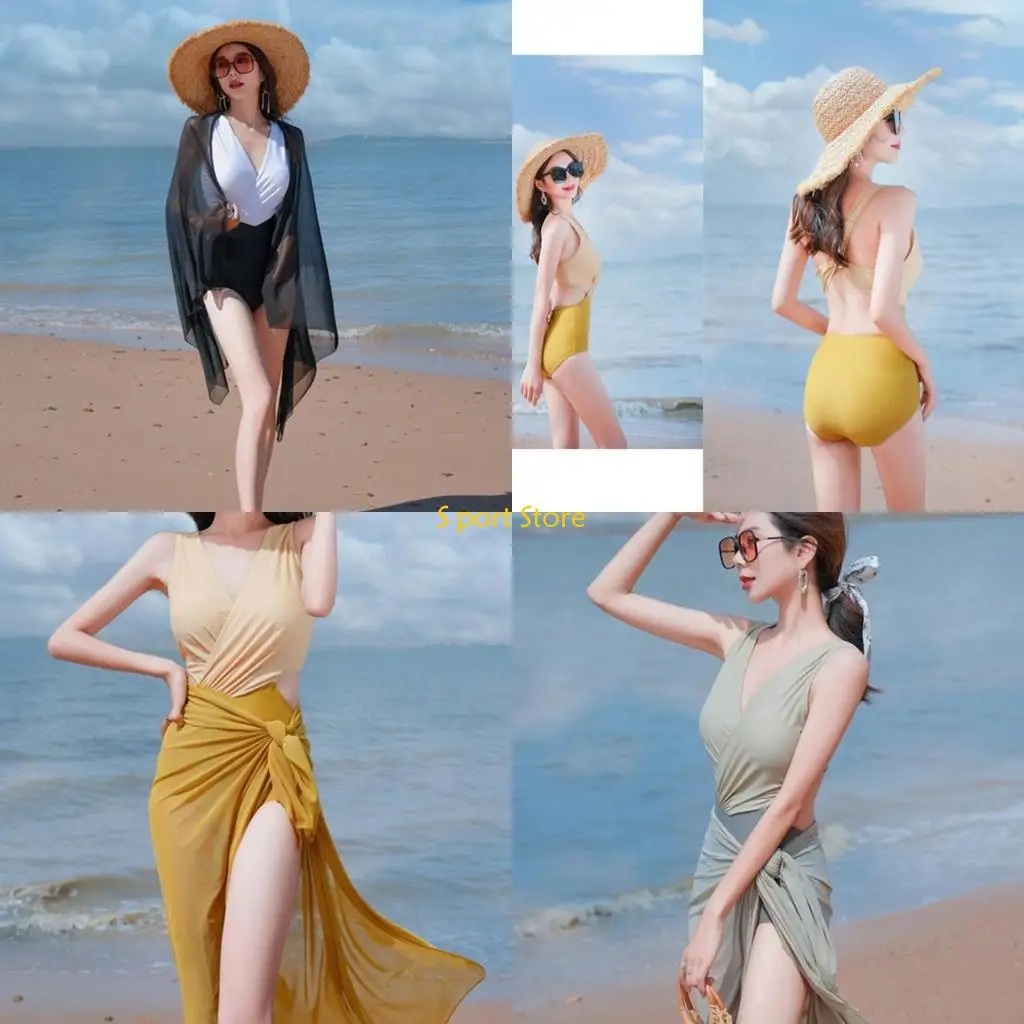 U2JB Women Tummy Control Bathing Suit Ladies 1 Piece Tankinis Swimwear with Cover Up Two Pieces Split Swimsuits for Vacation