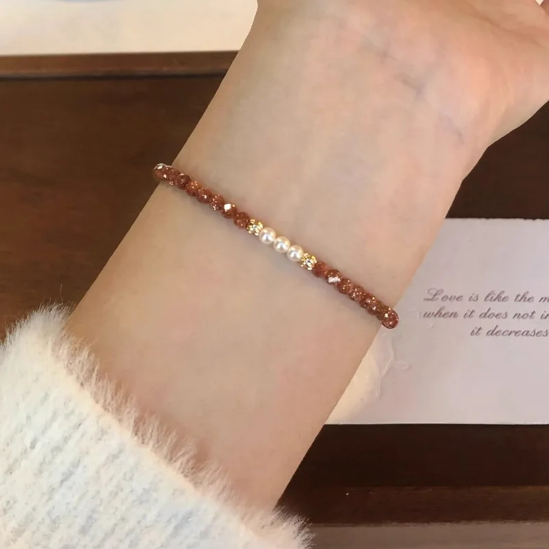 Minar Unusual 3mm Natural Stone Simulated Pearl Beads Beaded Strand Bracelets for Women 14K Real Gold Plated Copper Accessories