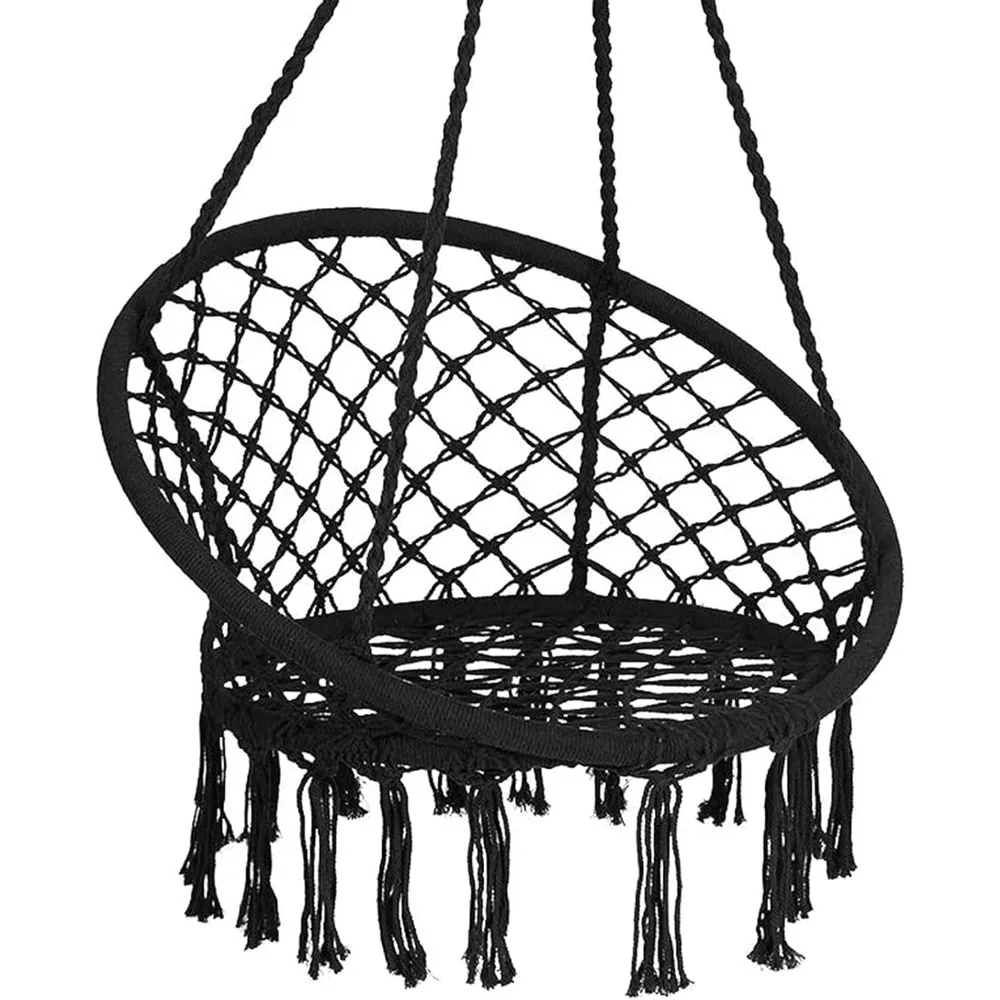 

Hammock Chair Macrame Swing, Cotton Rope Handwoven Hanging Chair 330 Pounds Capacity, Macrame Tassels Hammock Swing for C-Hammo