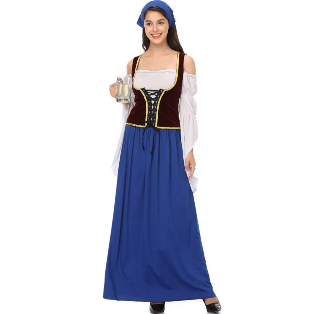 Oktoberfest Kostüm Dirndl Kleid für Frauen bayerische lange Kleid Kostüm Dienst mädchen Cosplay Outfit Halloween ausgefallene Party Kostüme