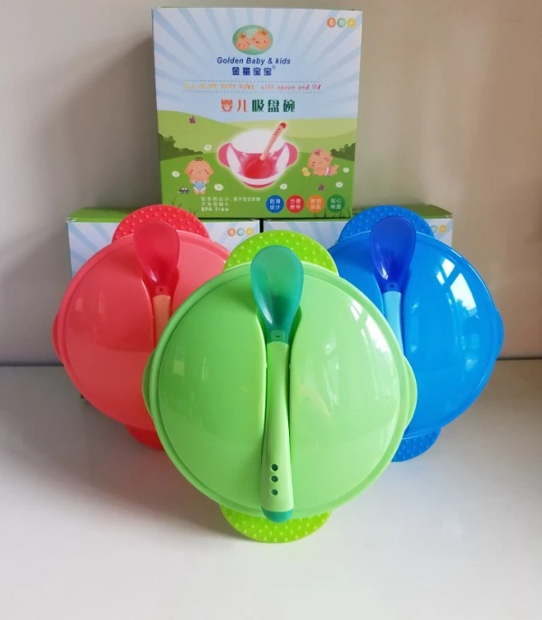 Baby suction bowl with warm spoon set Baby Training bowl with glue bowl Baby bowl set with box