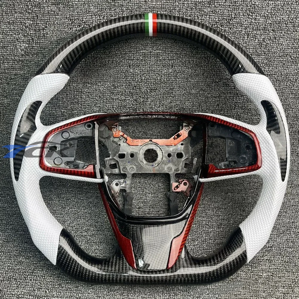 

Custom Carbon Fiber White Perforated Leather Steering Wheel For 2016 2017 2018 2019 2020 2021 Honda Civic