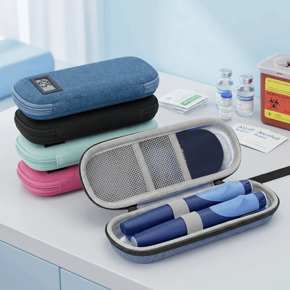 Oxford Cloth Insulin Cooler Bag Insulin Vial Protector Thermometer Display Insulin Vial Storage Case Waterproof