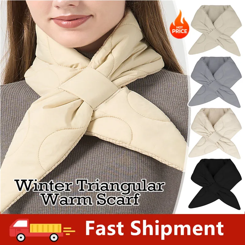 

Winter Thickened Down Casual Solid Color Scarf Cross Design Warm Cold Proof Neck Protection Scarf Shoulder Cover Travel Scarf