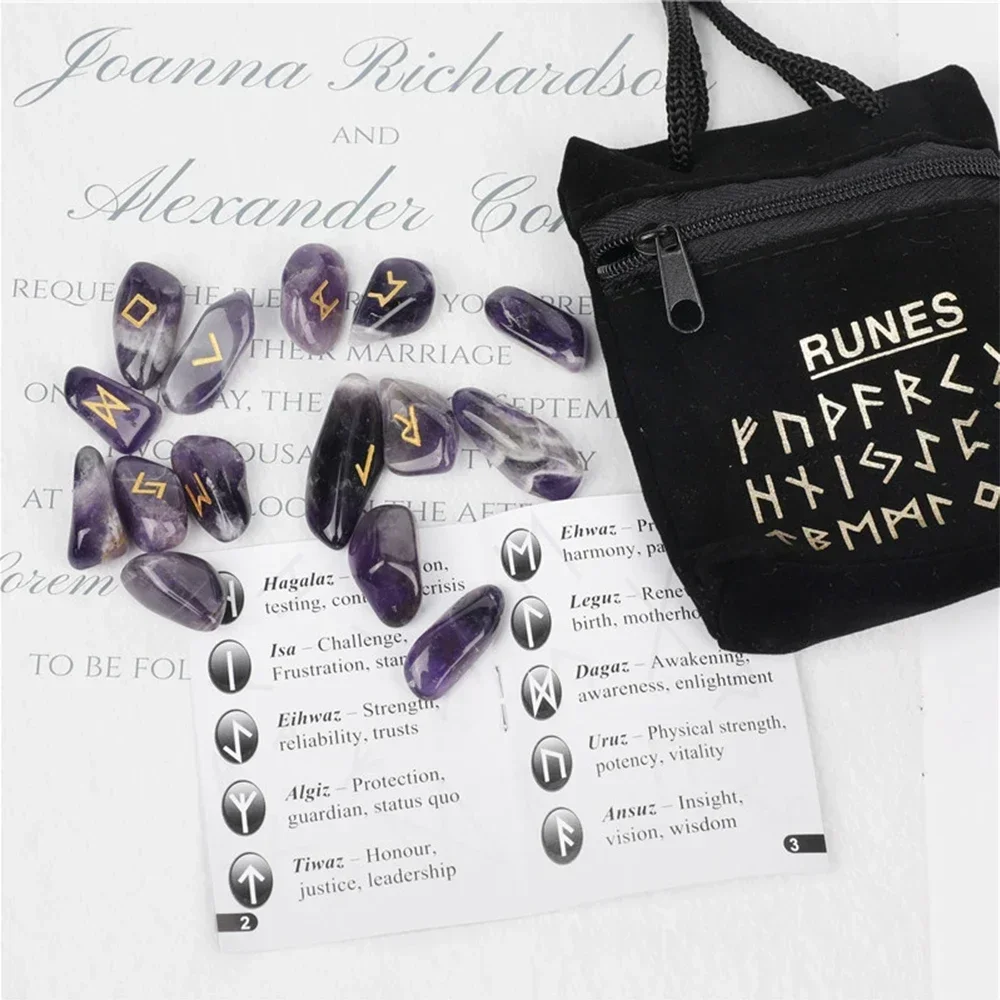 25Pcs Freedom Natural Amethyst Agate Quartz Crystal Runes Stones Irregular Divination Fortune-telling Reiki Healing Energy Gift