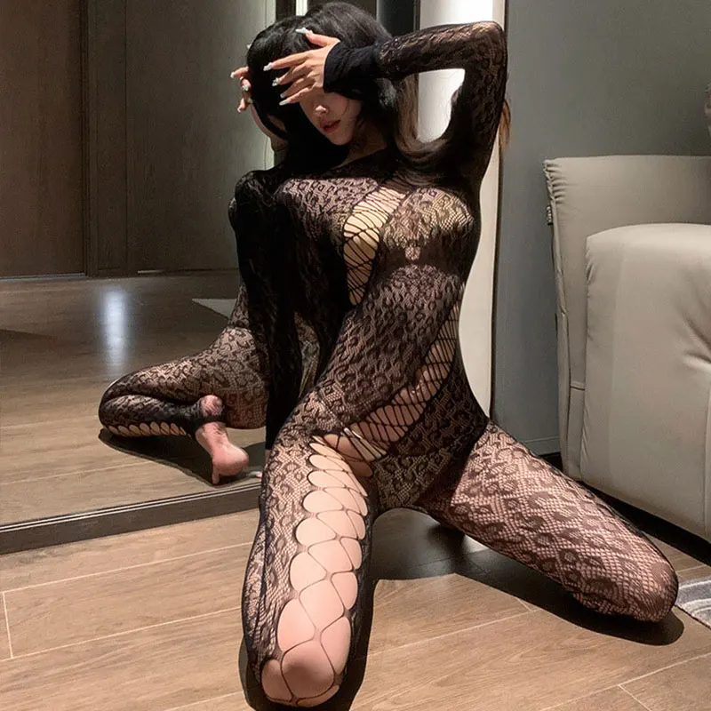 شفافة شبكة صيد السمك صافي Crotchless ارتداءها الجنس جريئة بدلة للجسم مفتوحة المنشعب جوارب طويلة المثيرة ازياء المرأة مثير شبكة الملابس الداخلية #1