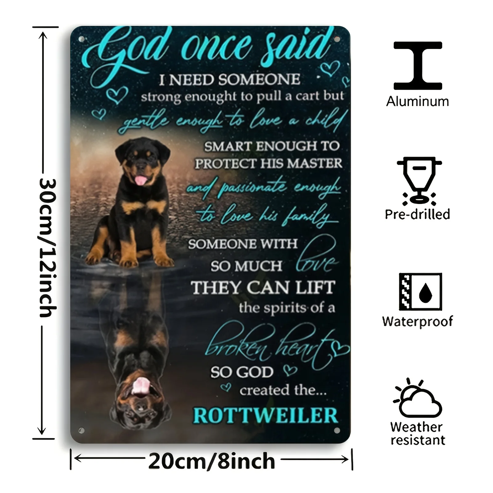 2D Flat, 1pc Rottweiler Dog Lover Metal Wall Art - German Breed Quote & God Created the Breed Sign, Durable Aluminum Frameless P