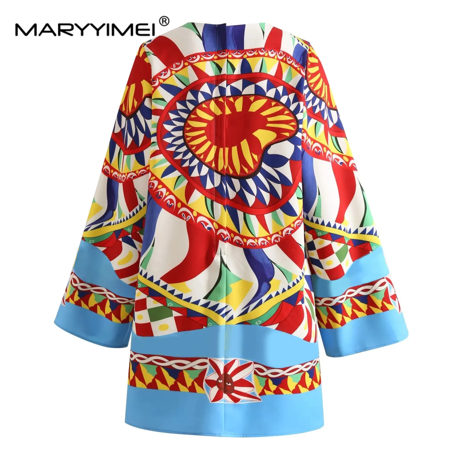 MARYYIMEI Fashion Spring Women's dress Long sleeved Classic Sicilian Porcelain Glaze Printing Loose Dresses