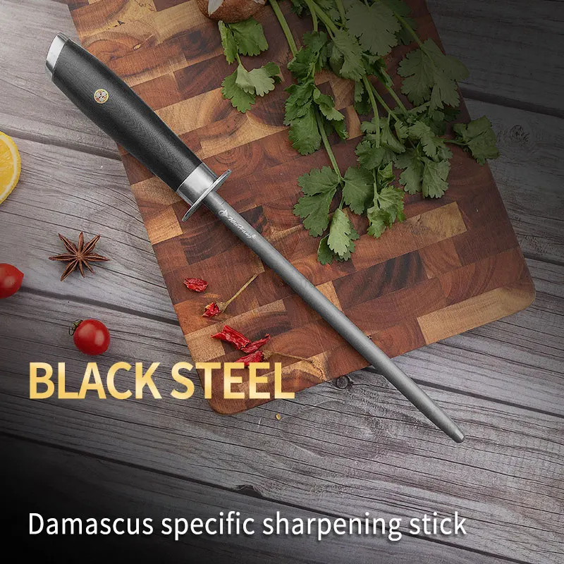 Damascus Handheld Black steel Knife Sharpener Sharpening Knife Household Commercial Kitchen Knife Sharpener Stick Kitchen Tools