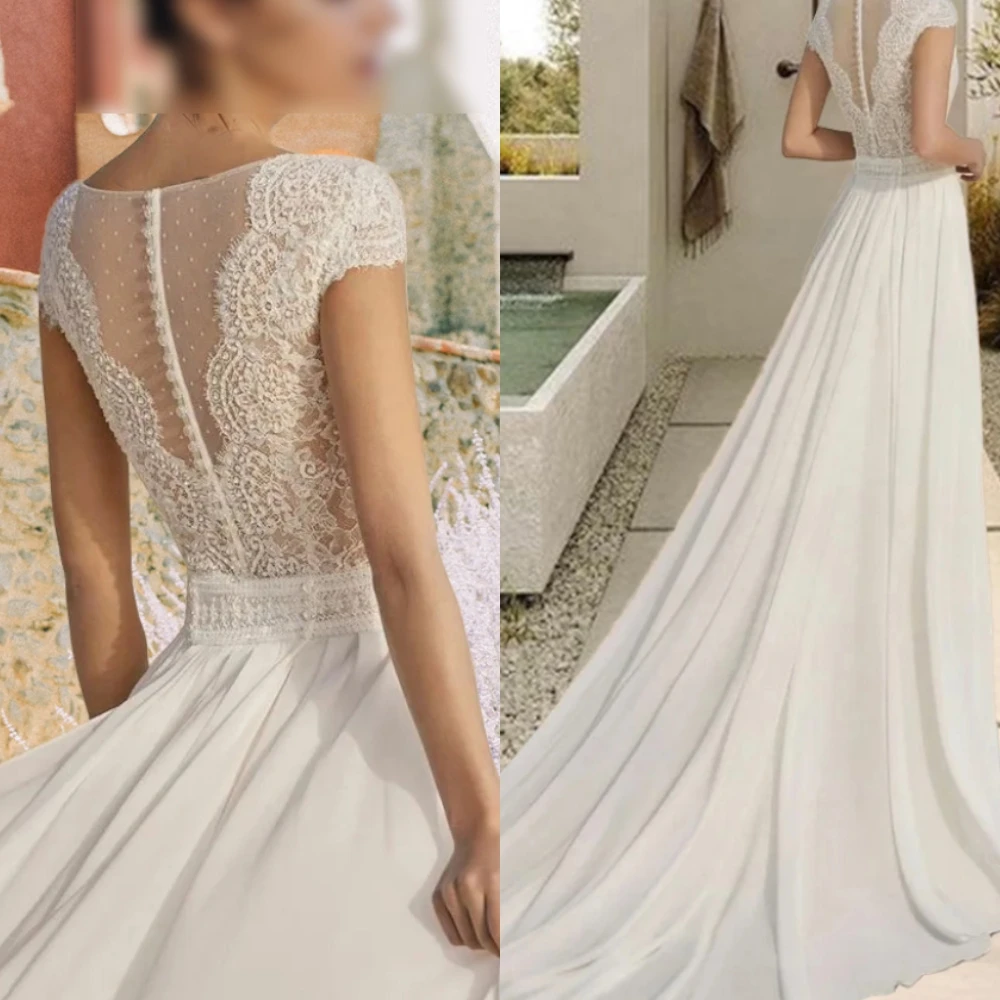 تخصيص الشيفون الأبيض جودة عالية حفل زفاف غمد رسمي رائعة يزين فستان الزفاف الكلاسيكية الخامس الرقبة أثواب الزفاف