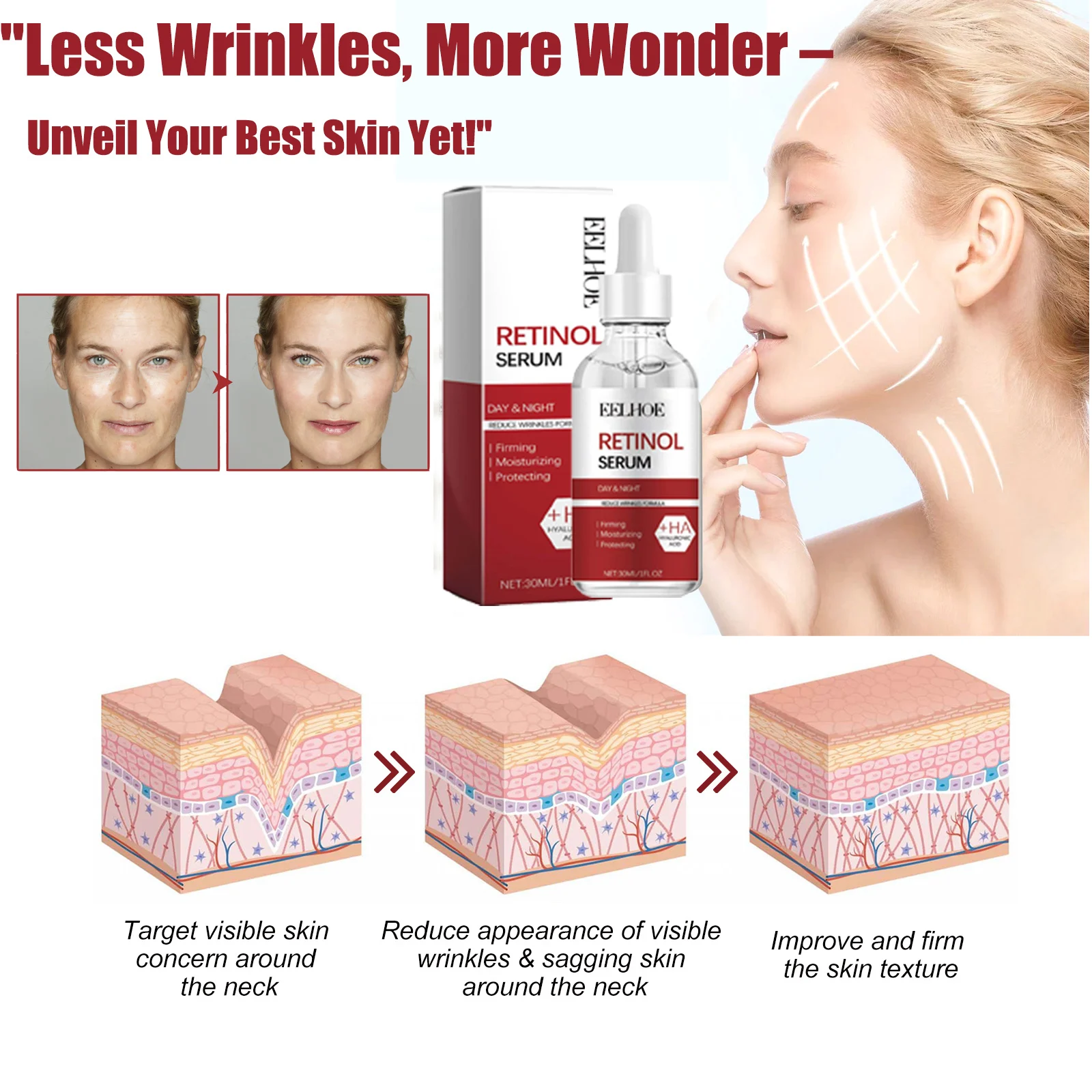 الريتينول مزيل التجاعيد مجموعة الوجه ترطيب عميق فوري الوجه فوري ثبات رفع تتلاشى الخطوط الدقيقة تبييض العناية بالبشرة الكورية #5