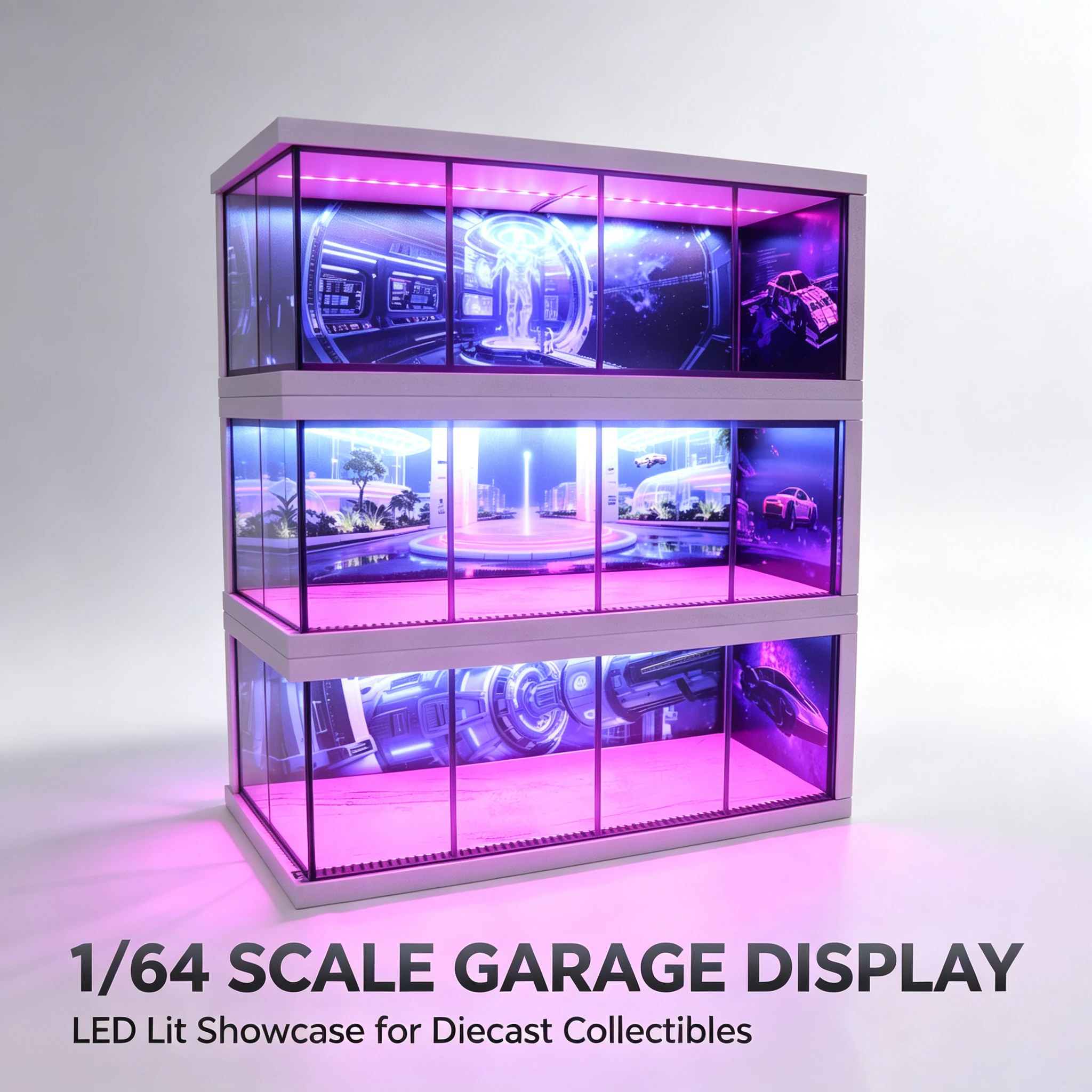 1/64 Car Models Parking Lot Miniatures Car Garage Diorama Model Set Acrylic Dust Cover Fits All 1:64 Scale Diecast Cars