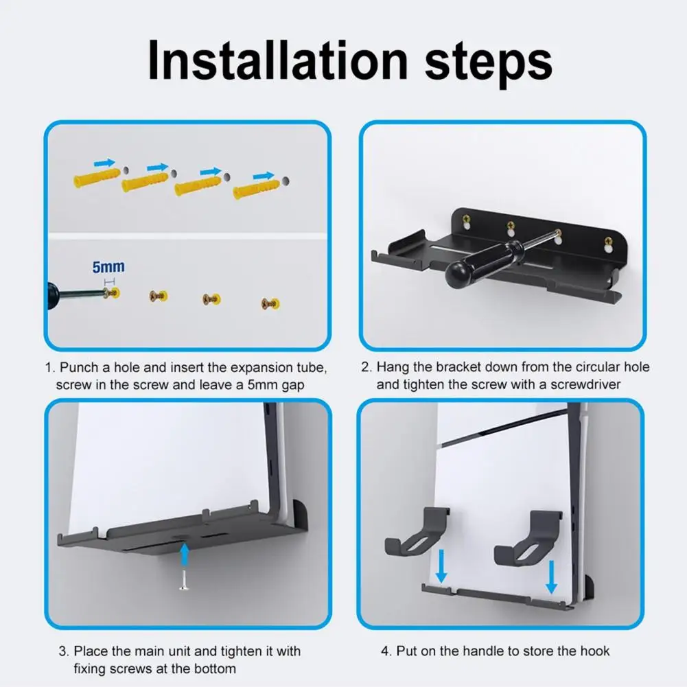 Game Console Holder Game Console Wall Mount Bracket with Storage Hook Strong Load-bearing Hanging Rack for Ps5 Slim Easy