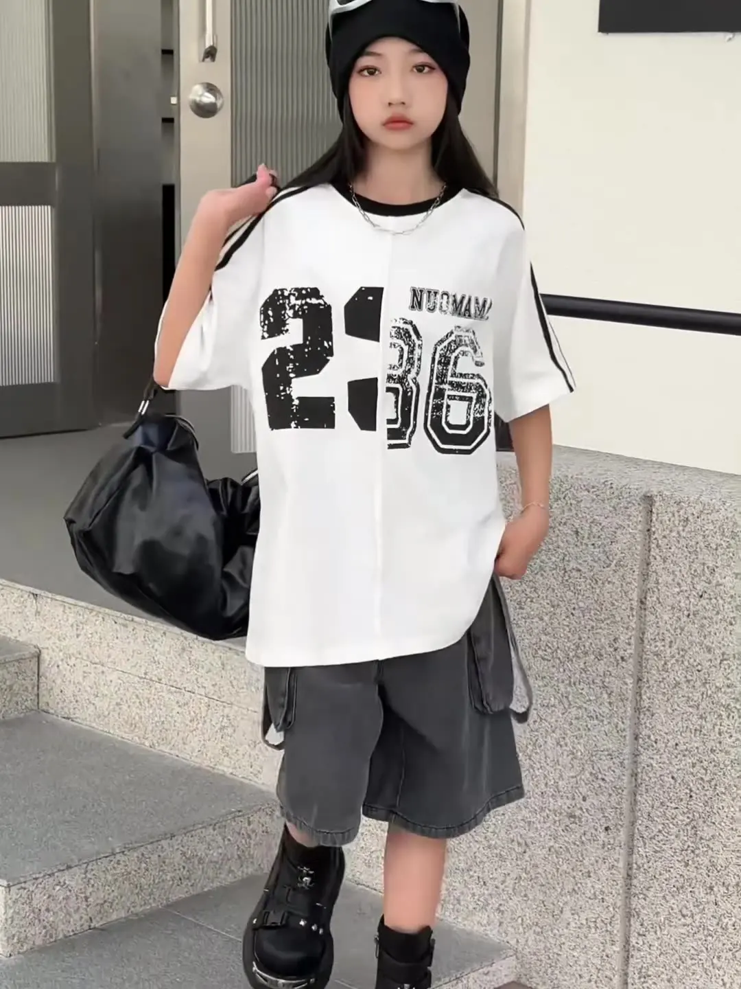 Summer Girls Short Sleeve Outfit Hot Sale Of The Season New Style Trendy Children Medium to Large Size Summer Shorts Two Piece