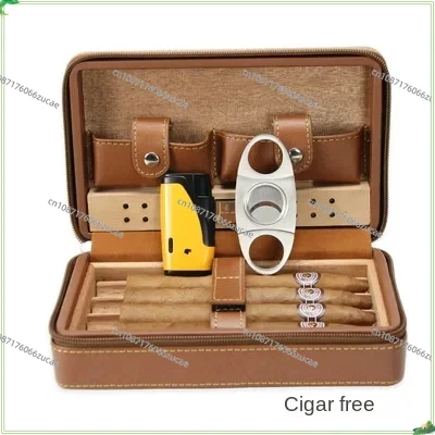 Cigar Case Portable Cedar Travel Creative Leather Case Cigar Cutter Lighter Set Cigar Moisturizing Bag