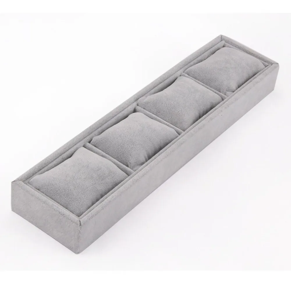4 Slots Velvet Jewelry Organizer Bracelet Watch Display Solid Color Jewelry Storage Tray with Soft Pillow Watches Display Holder