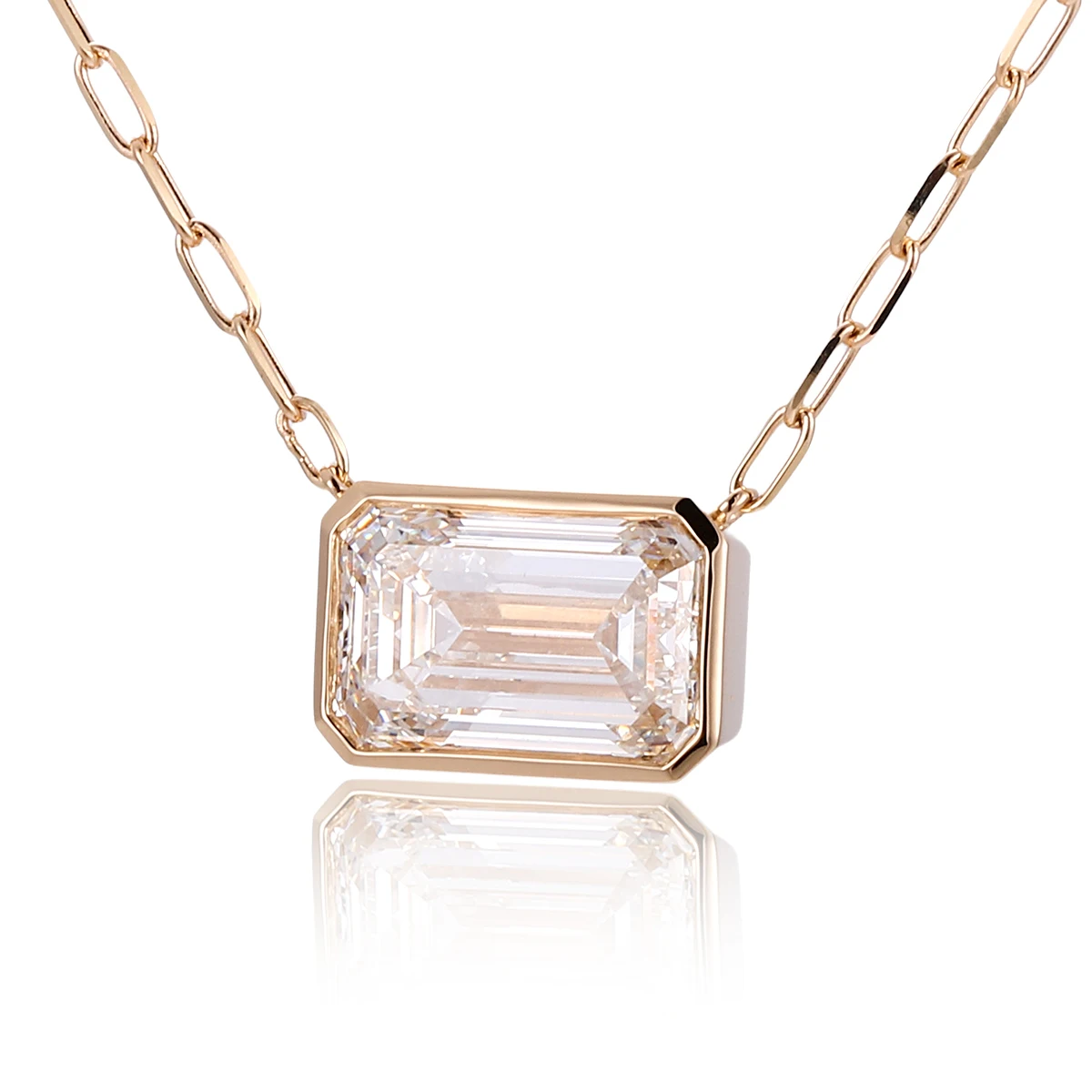 Provence Emerald Cut 7CT Lab Grown Diamond Necklace Pendant for Women 18K Solid Gold Drop Pendant Lobster Clasp Pendant with IGI