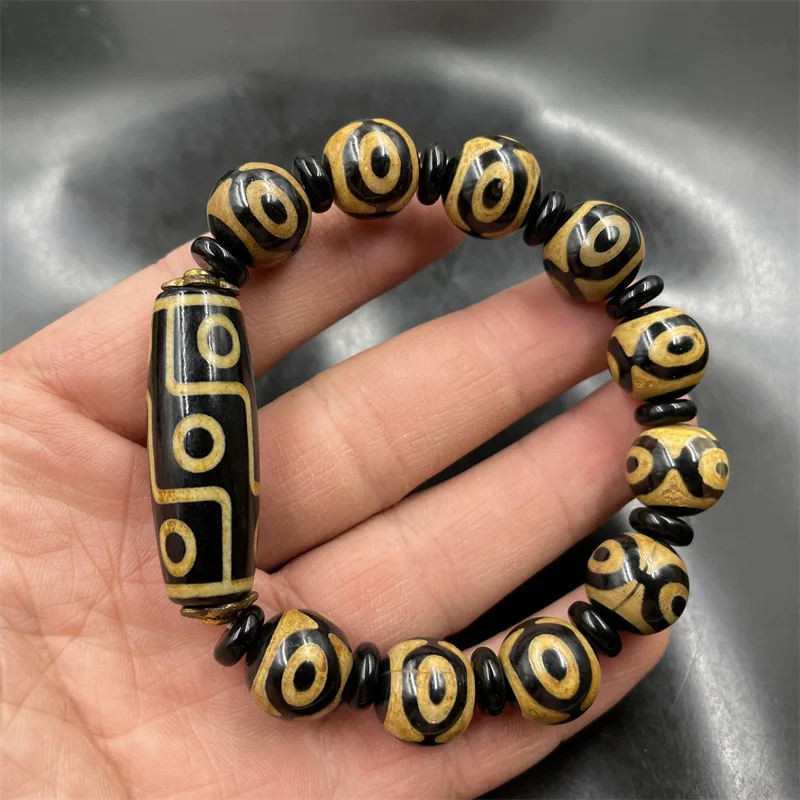 Tibetan Retro Distressed Teeth Yellow Nine-Eye Sky Beads Bracelet Tibet Old Agate