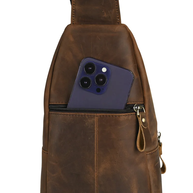 LD-Genuine leather crossbody bag for men, retro Crazy Horse single shoulder layered cowhide men's front shoulder bag