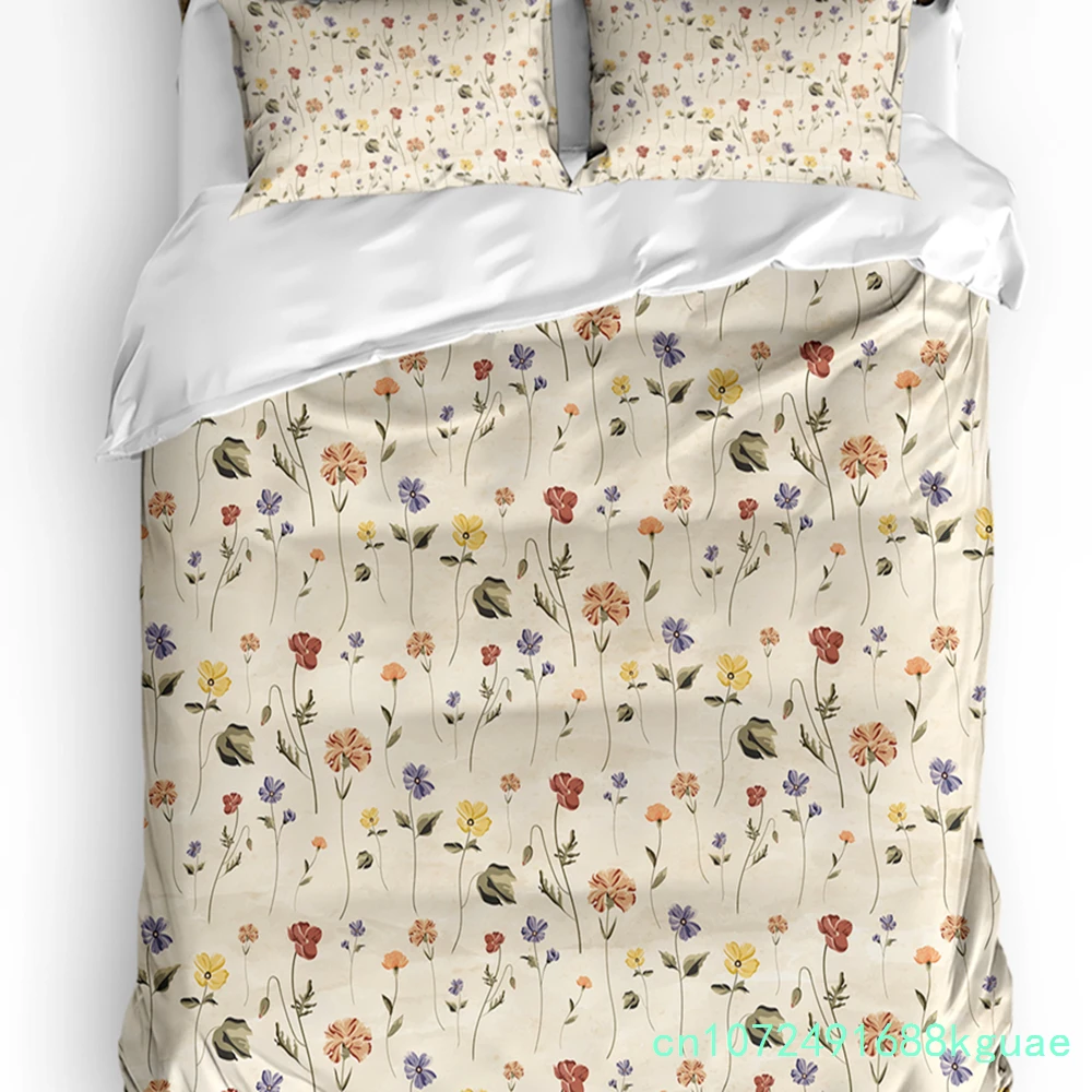 Retro Floral Wildflowers Duvet Cover With Pillow Case Custom 3pcs Bedding Set Quilt Cover Double Bed Home Textile