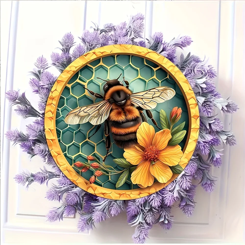 1pc Bee & Flower Pattern Round Acrylic Decorative Pendant, Front Porch Living Room Bedroom Home Decor Wall Art Decoration