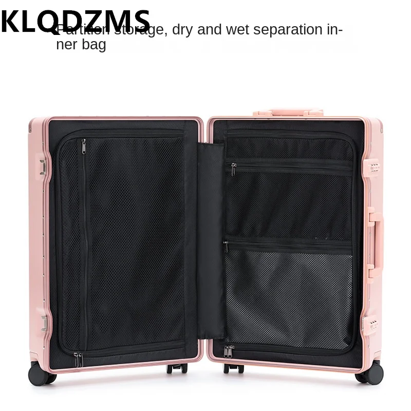 KLQDZMS-Valise à roulettes avec chargement USB, cadre en aluminium, valise d'embarquement, valise à roulettes PC, boîte à mot de passe pour femme, valise de voyage à main