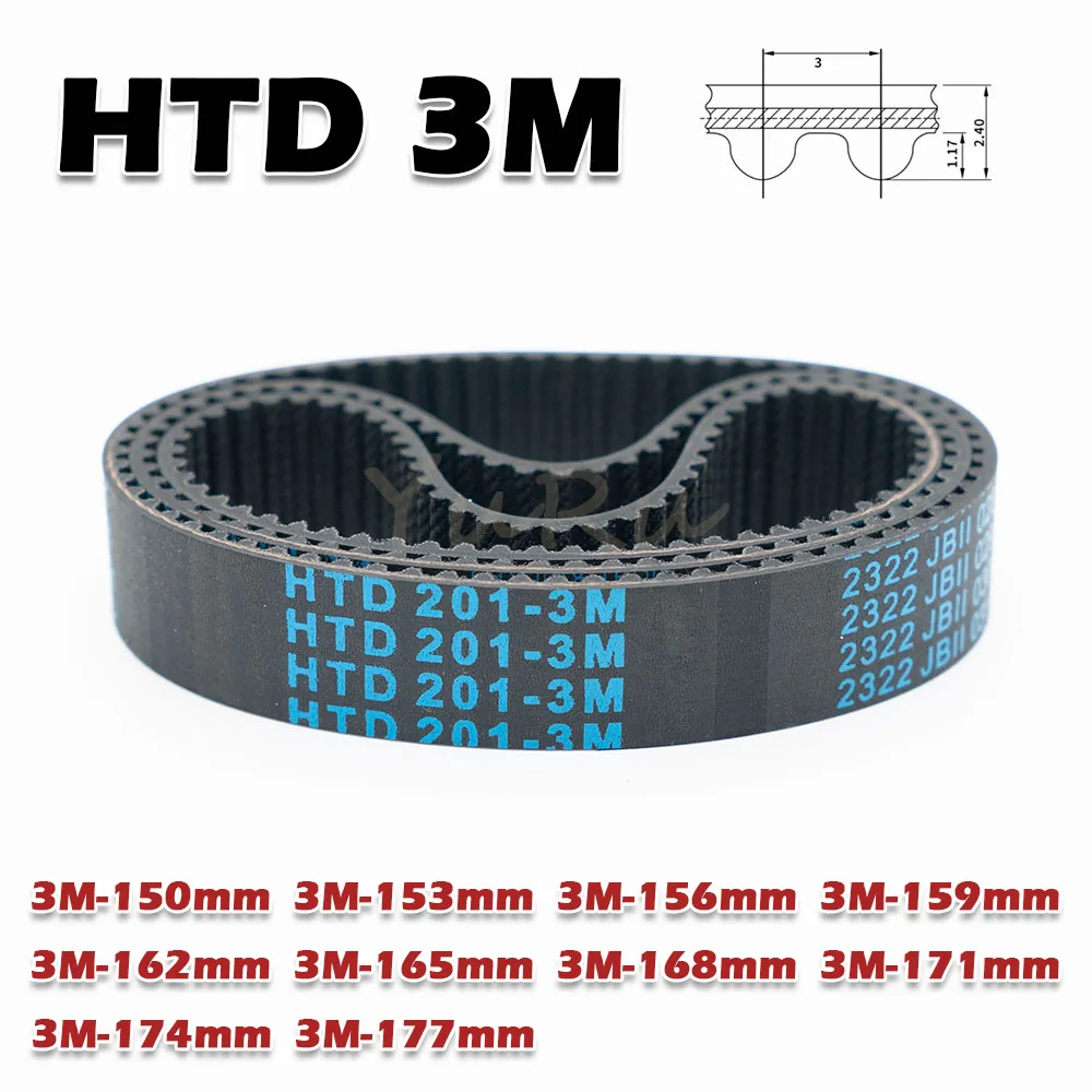 HTD 3M Timing Belt Rubber Closed Loop Width 5~30mm Perimeter 150 153 156 159 162 165 168 171 174 177mm 3M Transmission CNC Drive