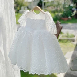 Toddler White Baptism Baby Girls Party Dresses Tulle Flower 1st Birthday Princess Bridemaid Dress Gala Wedding Evening Prom Gown