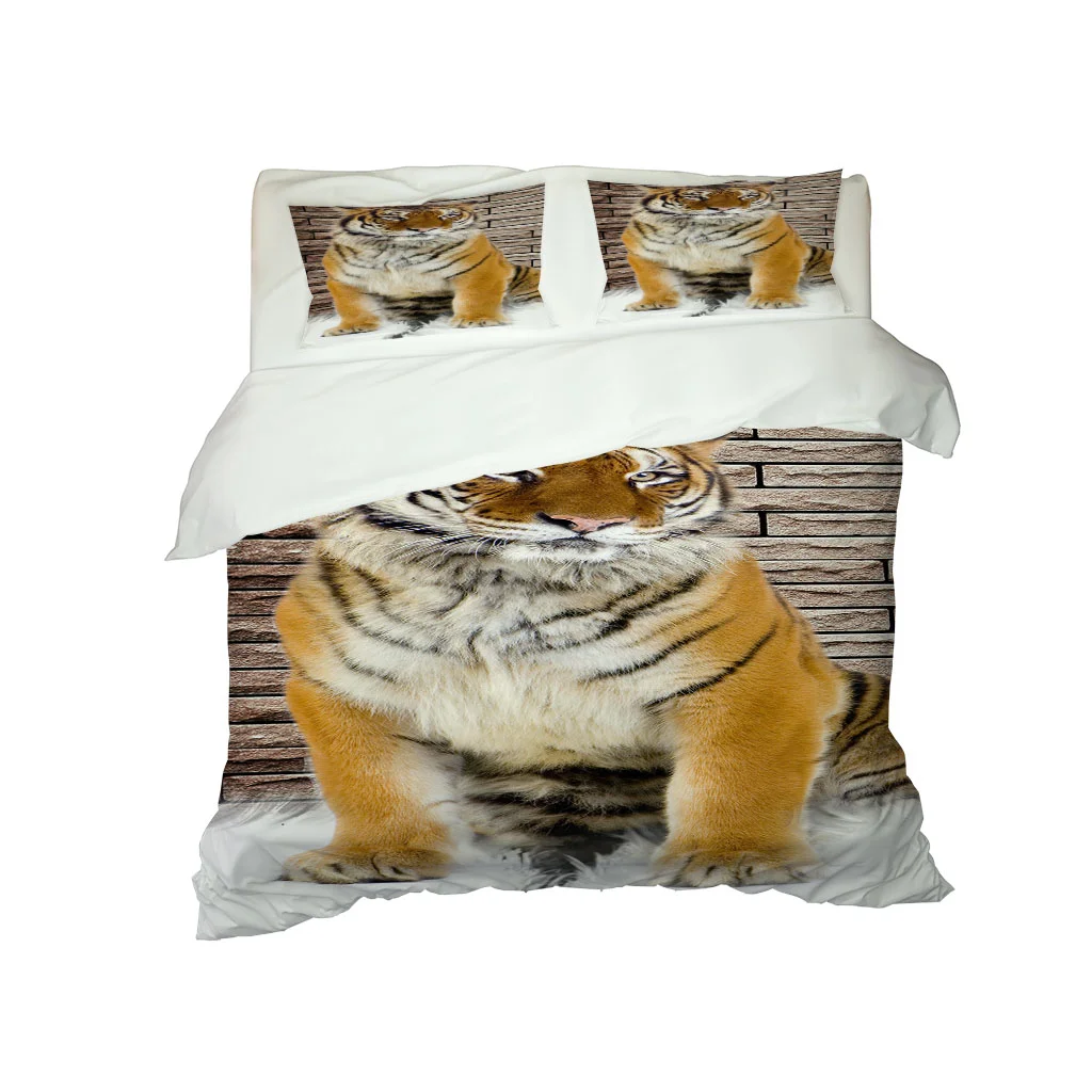 HUANZHUANG 3D Yellow animal tiger Twin Size Soft Microfiber Bedding Set with 2 Pillowcase Zipper Closure Comforter Cover for Boy