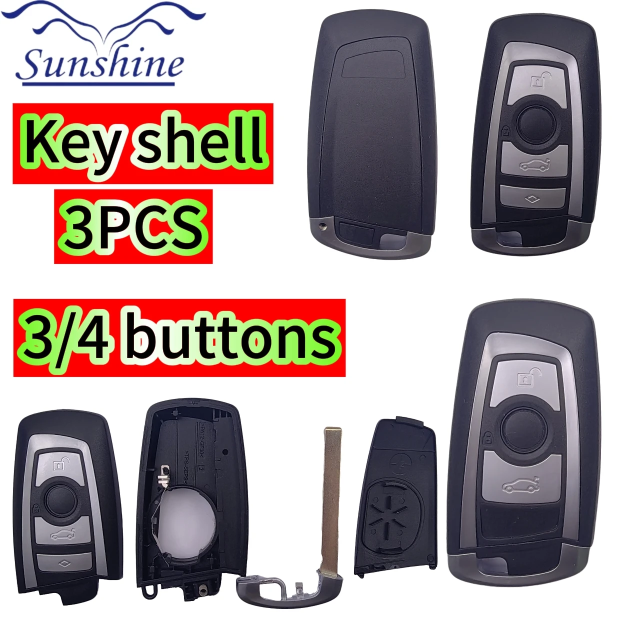 3PCS CAS4 FEM Colorful Car Key Shell Case Housing Cover 3/4Button For BMW 1 3 5 7 Series E90 E92 E93 X3 X5 F10 F20 F30 F40 GT