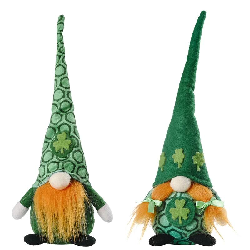 Set Of 2 St. Patrick's Day Gnome Decorations Handmade Irish Leprechaun Nisse For Irish Gift Shamrock Tomte Elf Dwarf