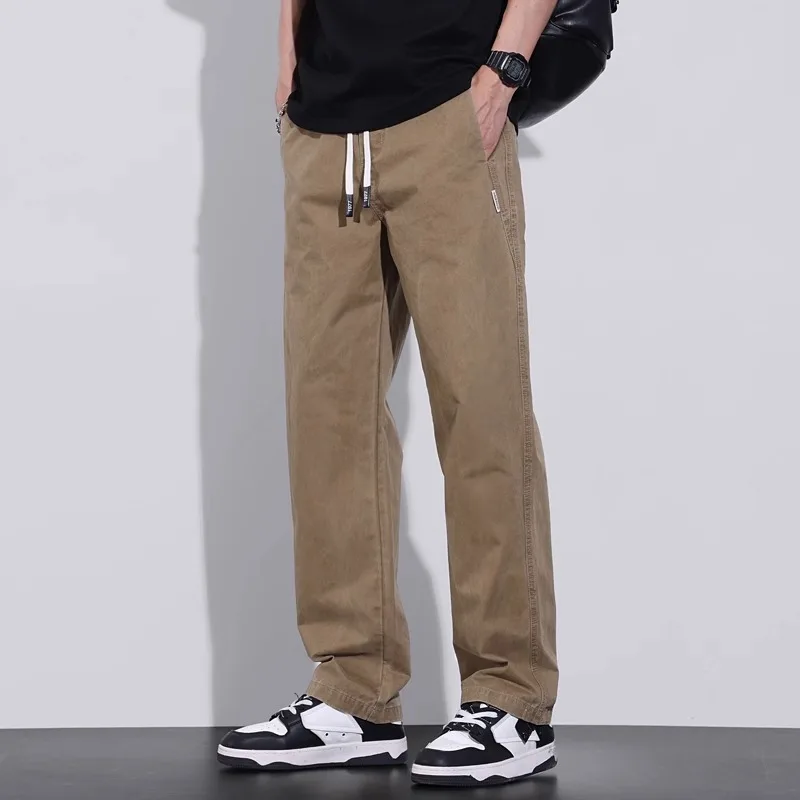 

Casual Pants for Men Straight Pants Solid Elastic Waist Loose Trouser Pocket Trend Streetwear Military Joggers Men New