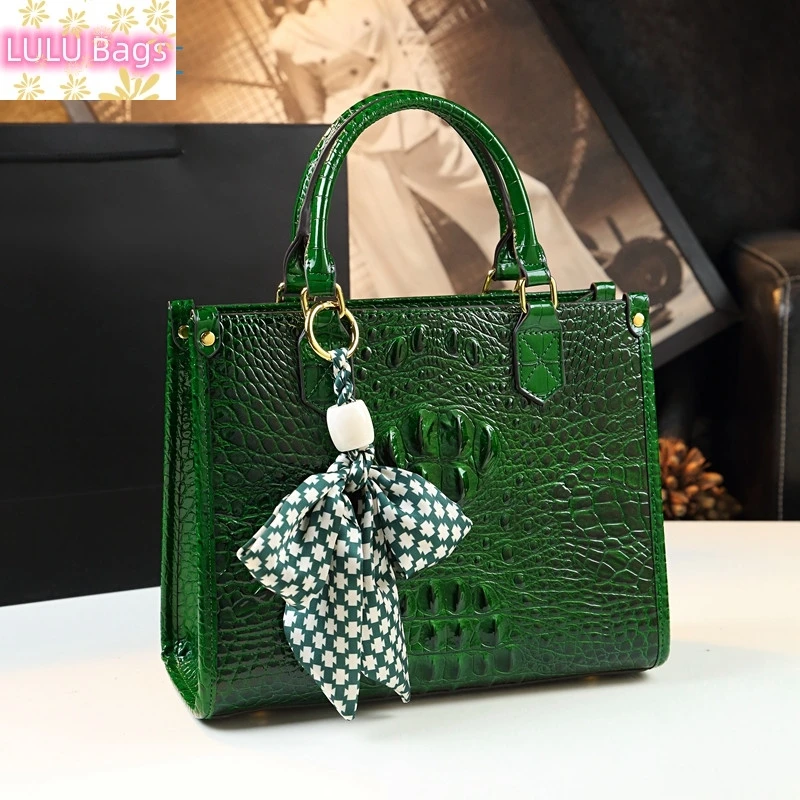 Luxury Fashion Genuine Leather Women Handbags Crocodile Pattern Lady Mom Shoulder Messenger Bag Elegant Portable Tote Bags 2023