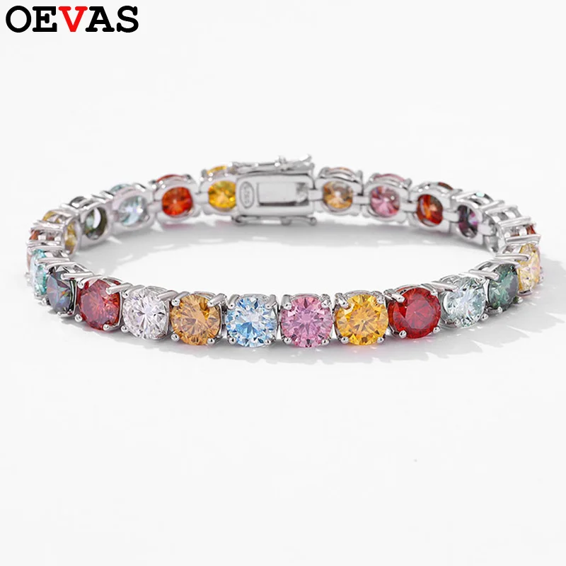 

OEVAS 3MM 4MM 5MM 6.5MM Colored Tennis Moissanite Gemstone Bracelets Hand Chain 100% 925 Sterling Silver Fine Jewelry Party Gift