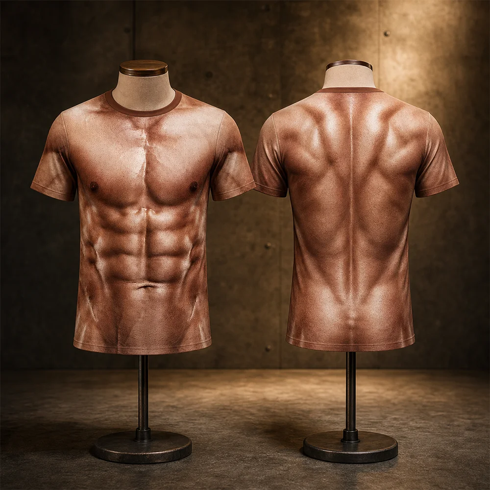 Unisex Lustiges Fake 3D-Druck Muskel-T-Shirt Herren Sommer Mode Lässiges Sport-T-Shirt Kleidung Streetwear Oberteile für Kinder – Detail 3