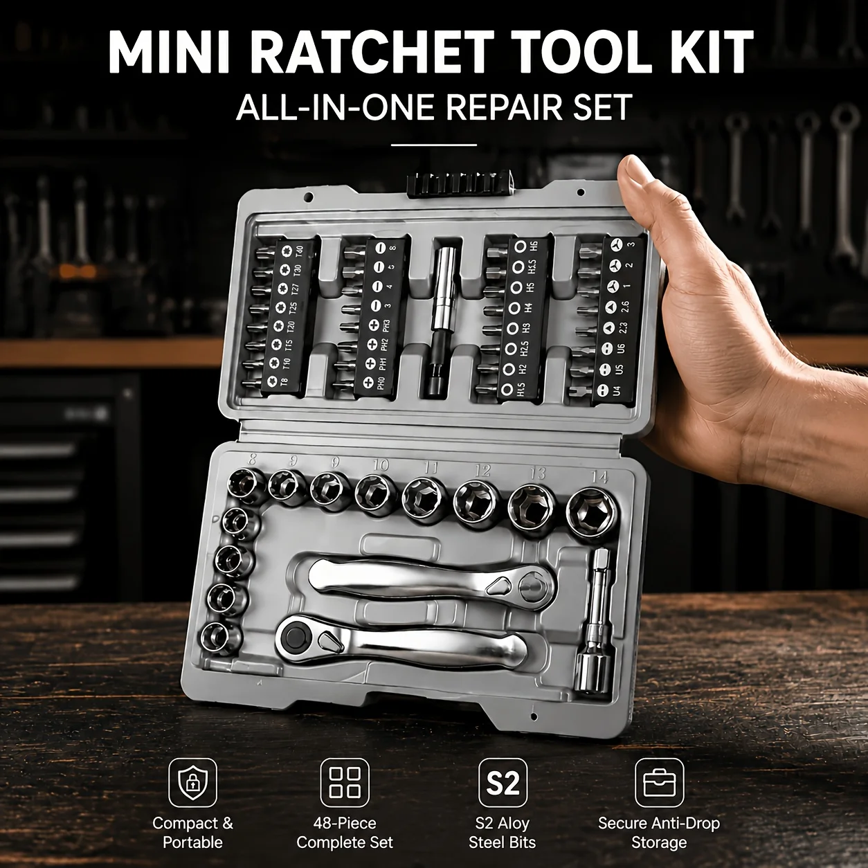 48pcs Mini Ratchet Wrench Set, Socket Set, Screwdriver Bit Set, Precision Repair Tools