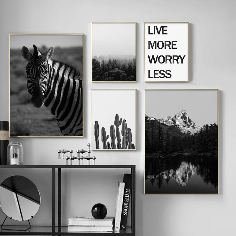 Black and White Poster Live More Worry Less Art Painting Canvas Print Poster Modern Wall Art Picture for Living Room Decor