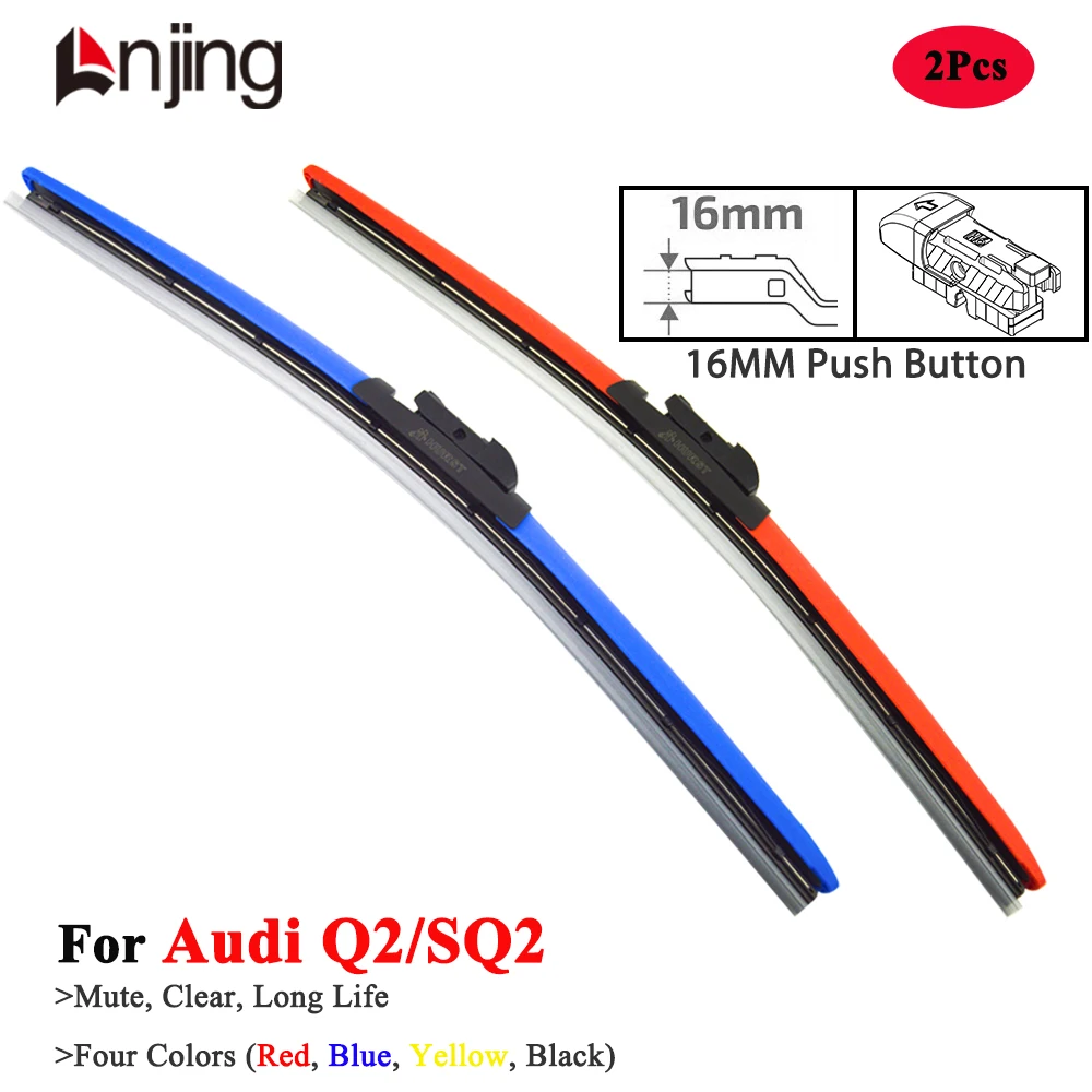 LNJING Colorful Wiper Blades For Audi Q2 SQ2 Turbo SUV 2016 2018 2019 2021 2022 2023 2024 2025 Car Accessories Red Hybrid Wipers