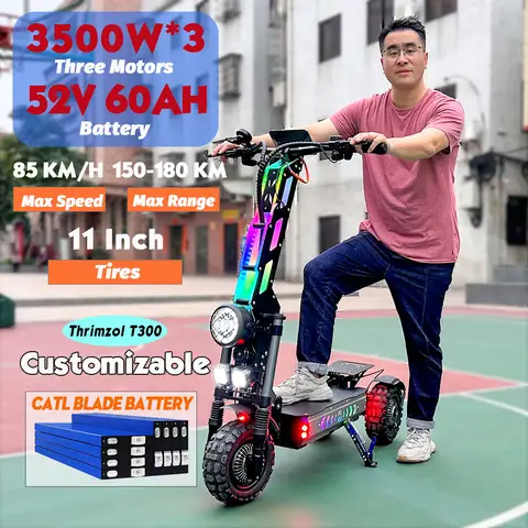 Customized Range 180km 3500W*3 motors 11inch Off-Road Tires 40AH 60AH 3-Wheel Drive Eelectric Scooter Adult Foldable 3WD Scooter