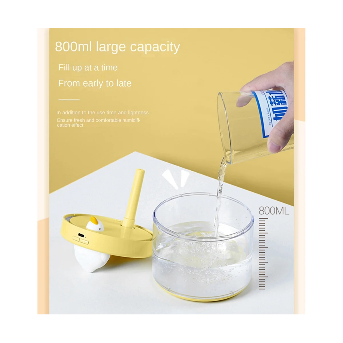 Umidificador portátil da purificação do ar do pato do mergulho, atomizador de água recarregável, difusor para o quarto, azul, 1200mAh, 800ml