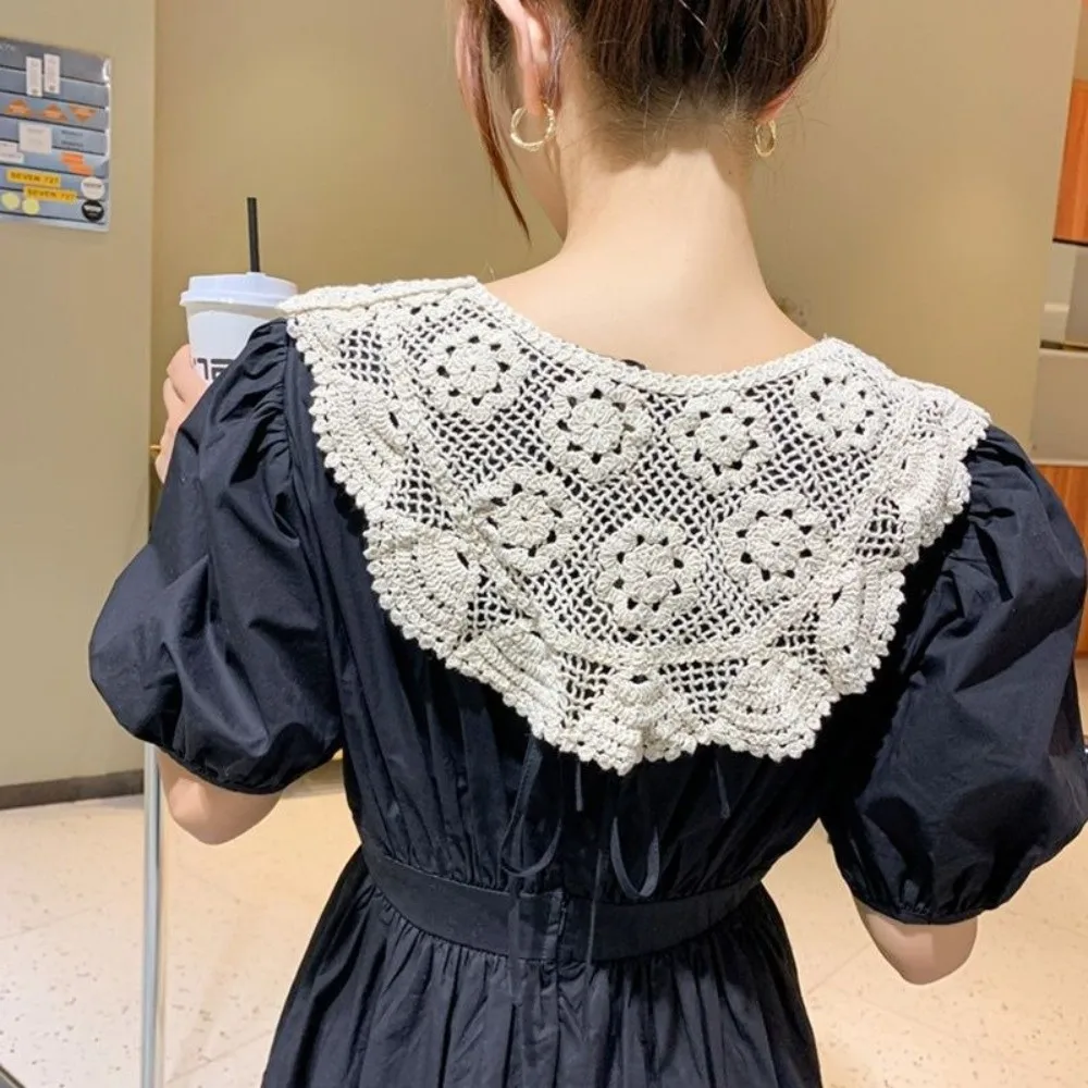 New Detachable Fake Collar Lace Trim Hollow Knitted False Collar Adjustable Crochet Decorative Collar Clothing Accessories