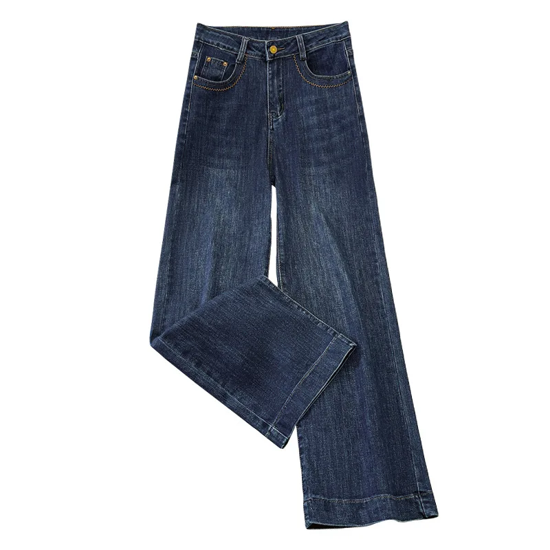 Jeans a gamba larga a vita alta Donna Autunno Nuovi pantaloni drappeggiati versatili casual lunghi fino al pavimento Pantaloni dritti dimagranti larghi