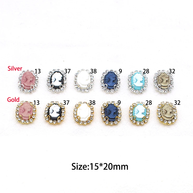 10Pcs 15 * 20mm Vintage Beauty Head Rhinestone Metal Sewing Jewelry Diy Wedding Dress Headwear Bow Decoration Accessories