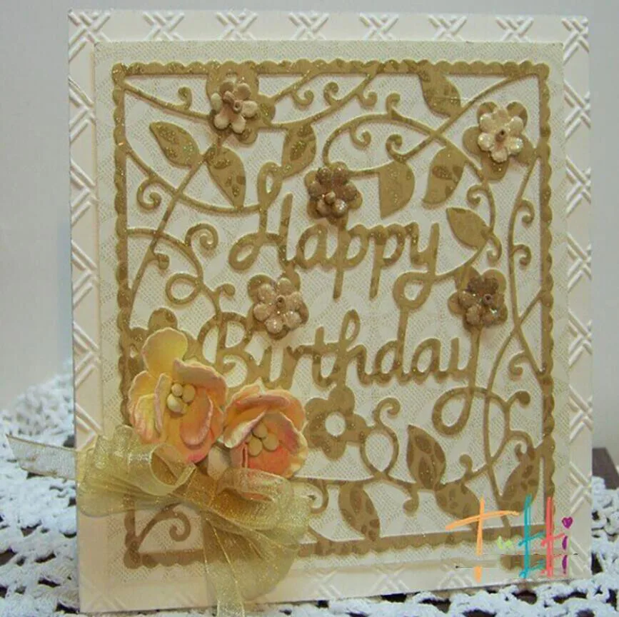 Alles Gute zum Geburtstag Blumenrahmen Metall Stanzformen Form Scrapbooking Papier Karten Handwerk Form Klinge Punch Vorlage Prägeschablonen