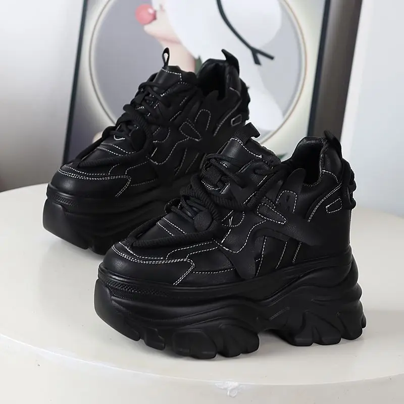 

2026 New 10CM Microfiber Leather Platform Wedge Comfortable Autumn Chunky Sneakers Shoes Fashion Women Spring Summer Breathable