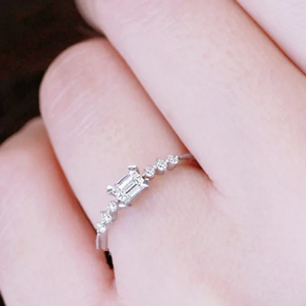 S925 sterling silver ring new 7 diamonds exquisite square diamond small fresh ring