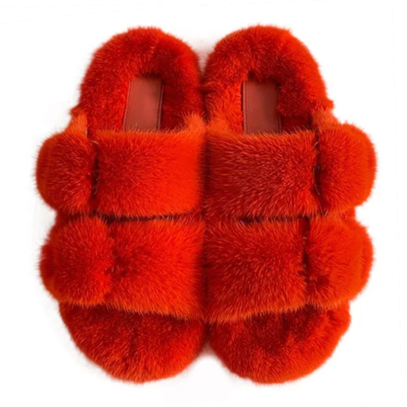 Ladies Fur Slippers 100% High Quality Mink Slippers Slides Casual Flat Shoes Women Girls Outdoor Flip Flops Luxury Sandals